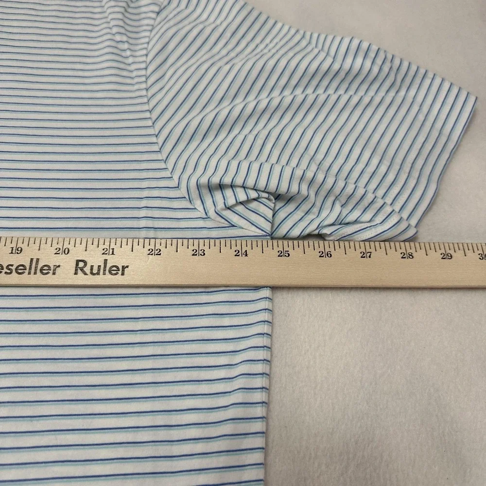 Peter Millar Polo Shirt Mens XL‎ Blue White Stripe Pima Cotton Golf Casual Knit